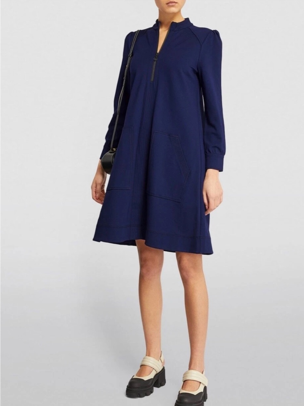 ME+EM Navy Blue Quarter-Zip Swing Shift Mini
Dress Contemporary Sporty Size 8